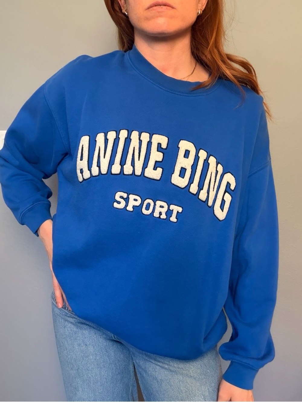 Anine Bing Blue Sport Crewneck Sweatshirt with White Logo